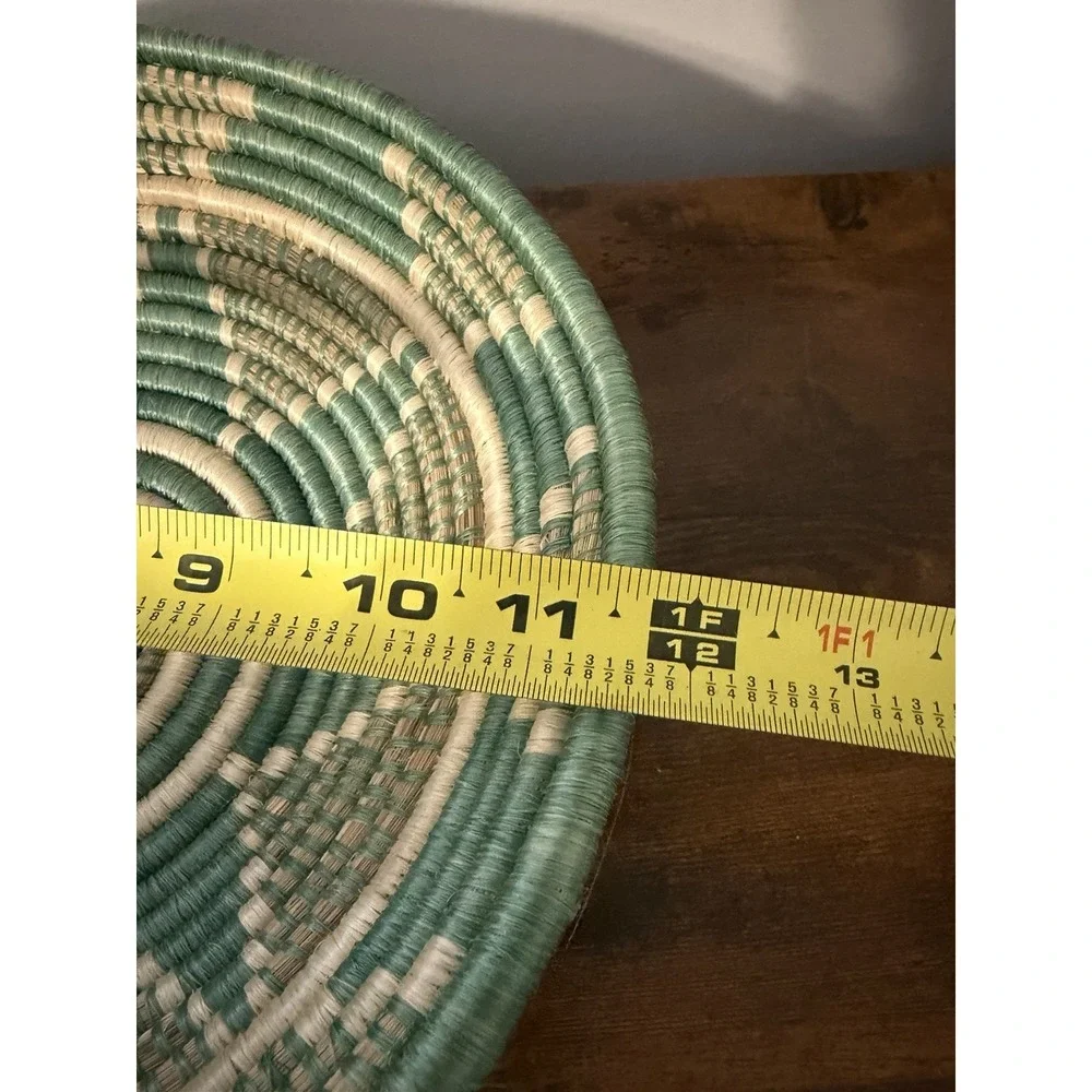 Handwoven African Basket‎ Bowl Green Natural Fiber Coiled Wall Decor 12